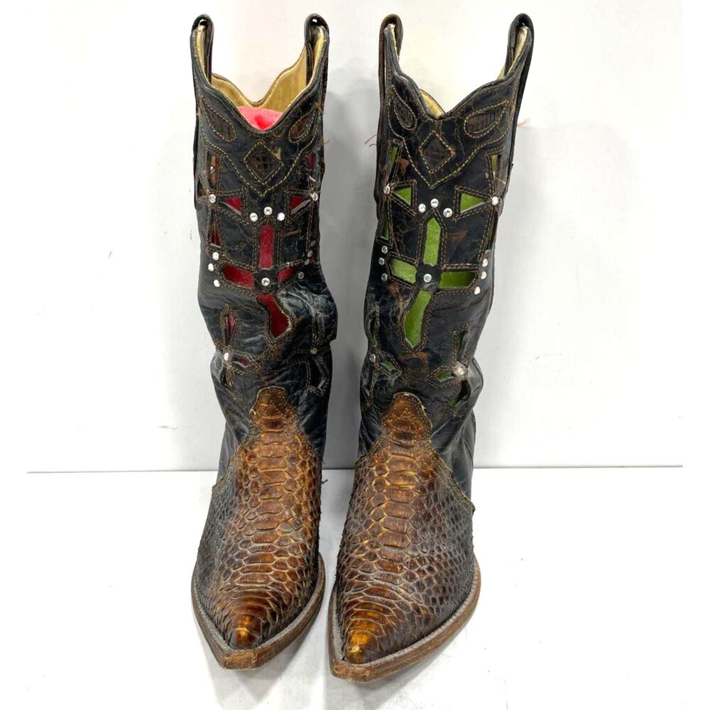 Corral Black Brown Lizard Inlay Western Cowgirl Boots Size 6.5M